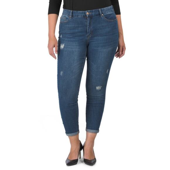 New Nanette Lepore Plus Belle High Rise Stretch Destructed Ankle Skinny Jeans - Picture 1 of 5